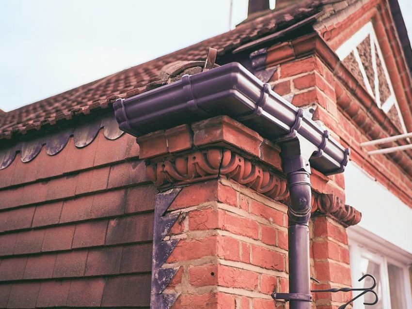 Plastic gutter on a building